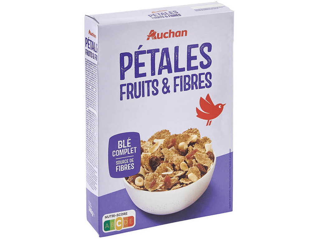 Flocos Trigo Frui & Fibras Frutos Secos 500g - AUCHAN
