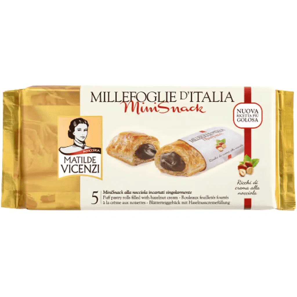 Bolos Mini Recheados com Avelã Millefoglie de Itália embalagem 125 g - MATILDE VICENZI