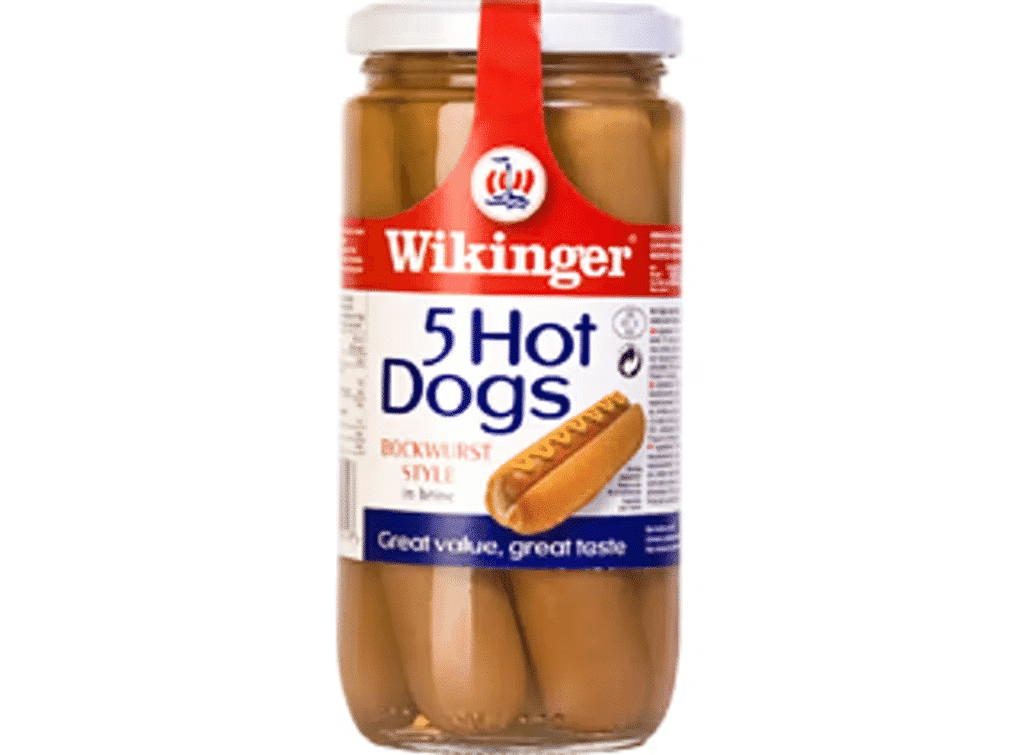 Salsichas Hot Dog Frasco 5un 380g - WIKINGER