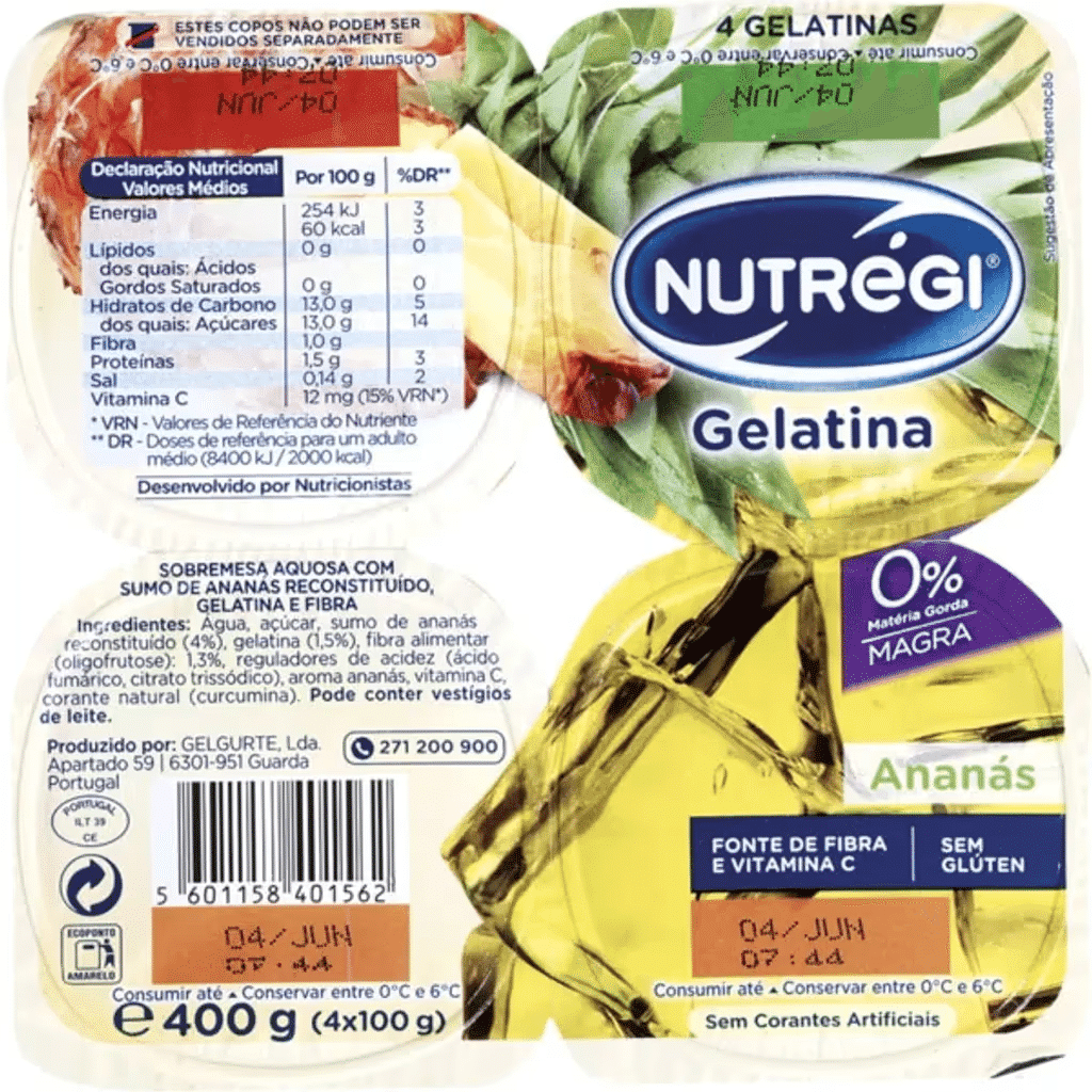 Gelatina de Ananás 0% Pack 4 embalagem 100 g - NUTRÉGI