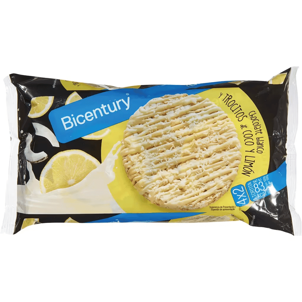 Tortilhas de Chocolate Branco com Coco e Limão Pack 4x2 embalagem 138 g - BICENTURY