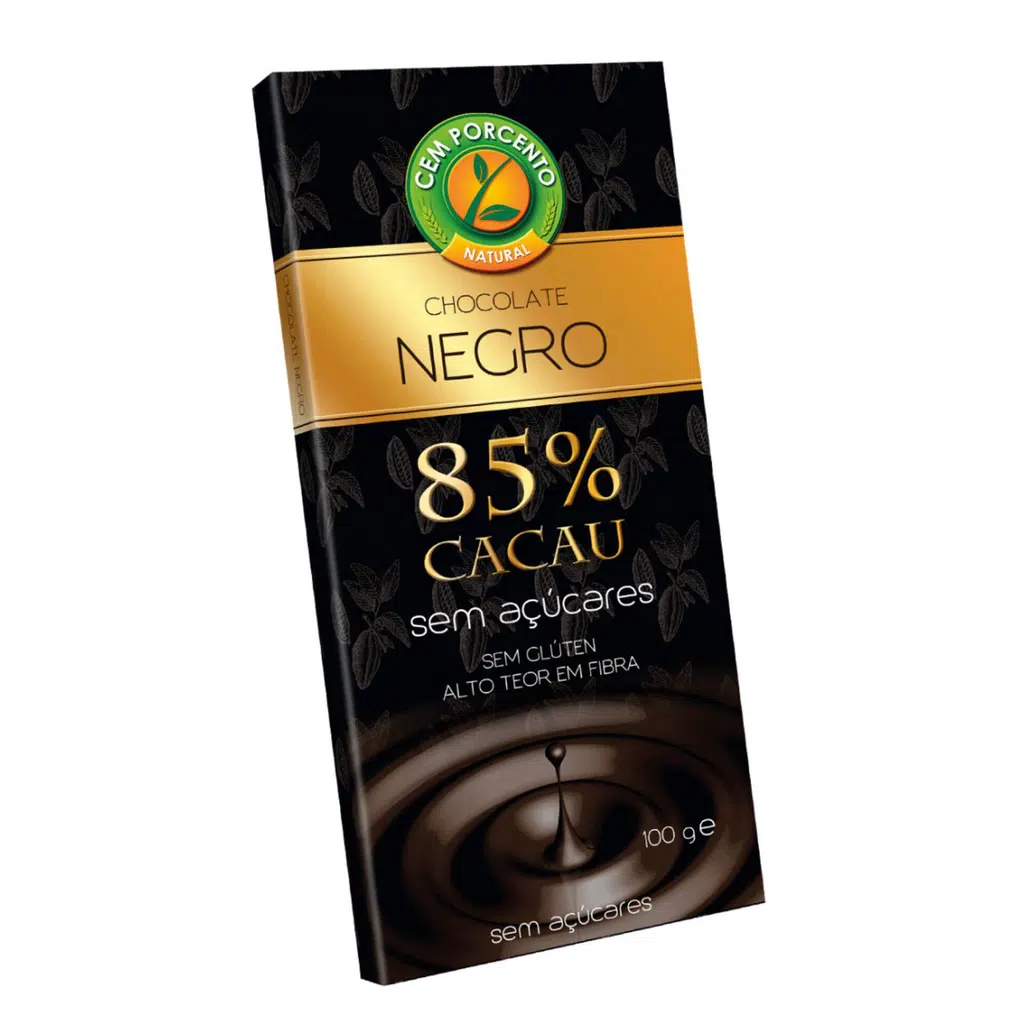 Tablete de Chocolate Negro 85% Cacau sem Glúten - CEM PORCENTO