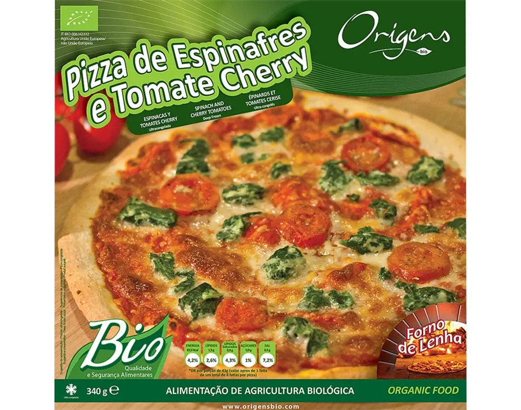 Pizza de Espinafres e Tomate Cherry Biológica embalagem 340 g - BIO ORIGENS