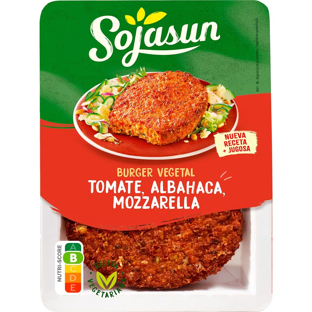 Hambúrguer Vegetal de Tomate Mangerição e Mozzarella Pack 2 unidades embalagem 100 g - SOJASUN