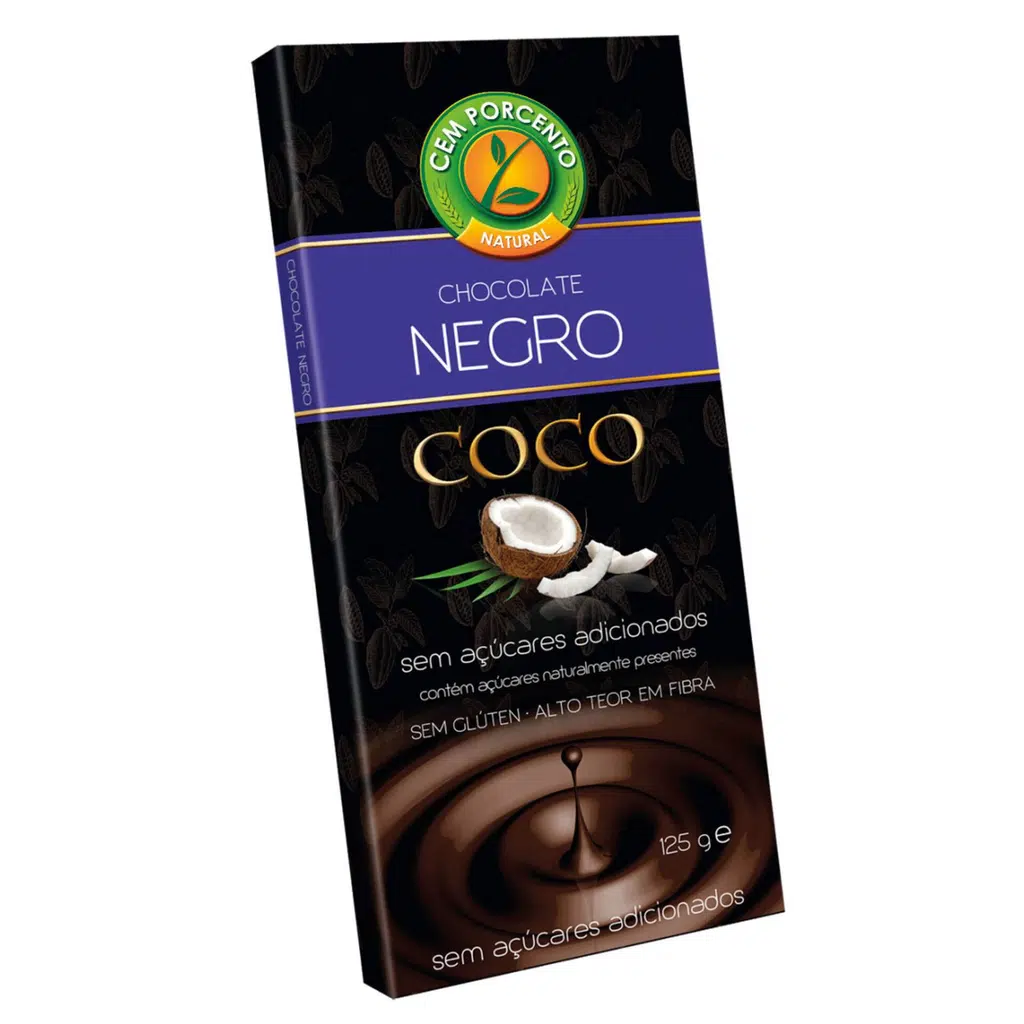 Chocolate Negro Com Côco 125g - CEM PORCENTO