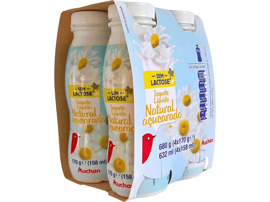 Iogurte Líquido Natural Sem Lactose Açúcarado 4x170g - AUCHAN